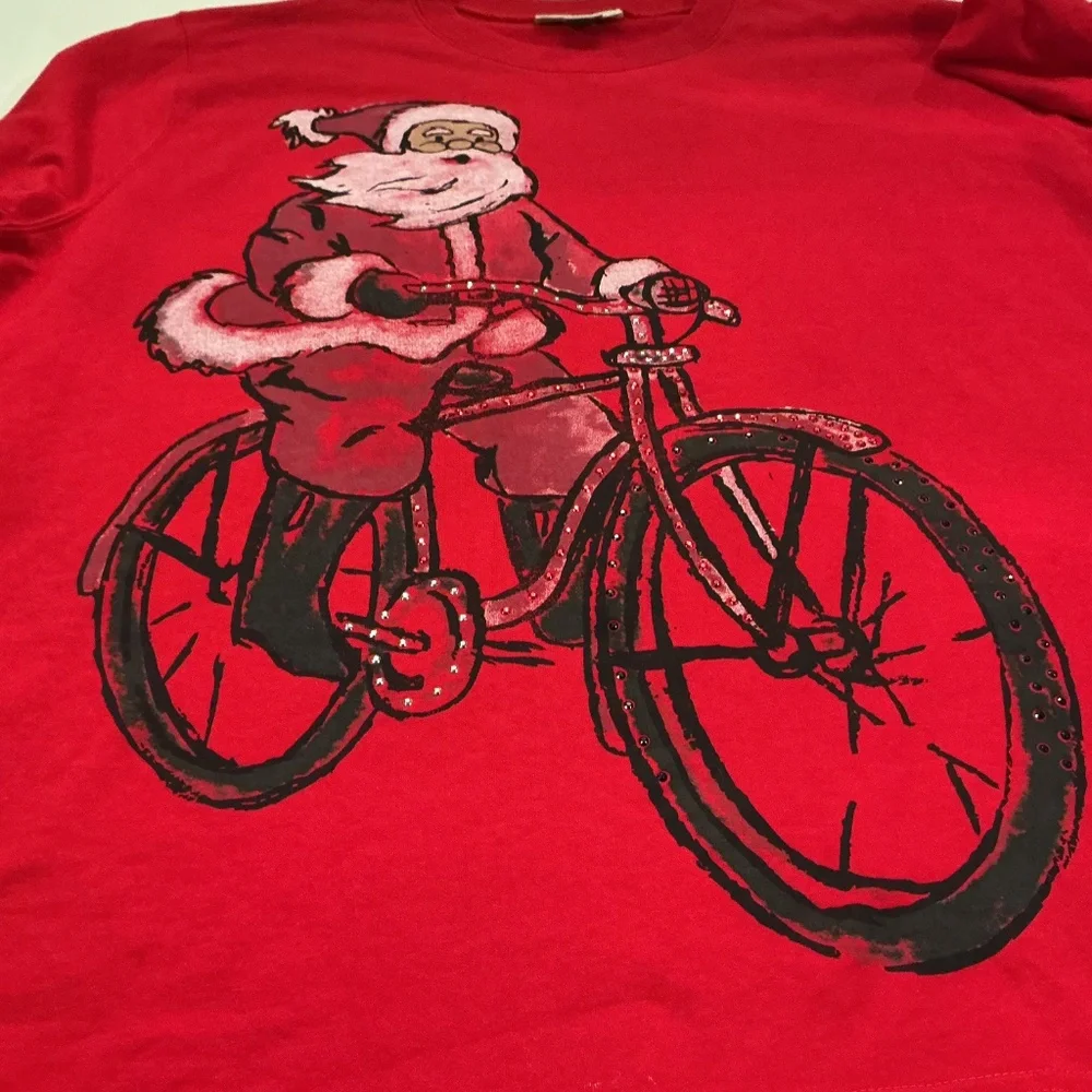 M&C Sportswear Women 2X Red Santa Graphic Cozy‎ Tee Shirt Holidays NWT Gift